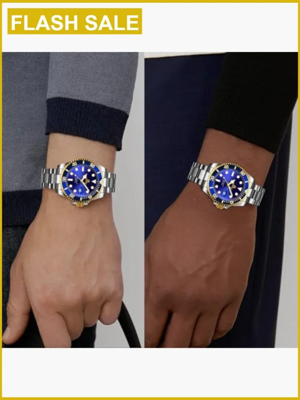 Stainless Steel Analog Quartz Watch for Men with Date and Luminous Dial
